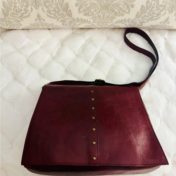Nordstrom Burgundy Leather Shoulder Bag with Studs Adjusts to crossbody - Picture 1 of 10
